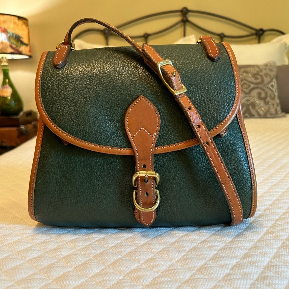 Vintage Dooney & Bourke R46 Bicycle Bag in Ivy Green & British Tan Trim